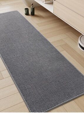 AMOAMI | Gray Chenille Non-Slip Bath Runner Rug 17” x 59” | Quick Dry
